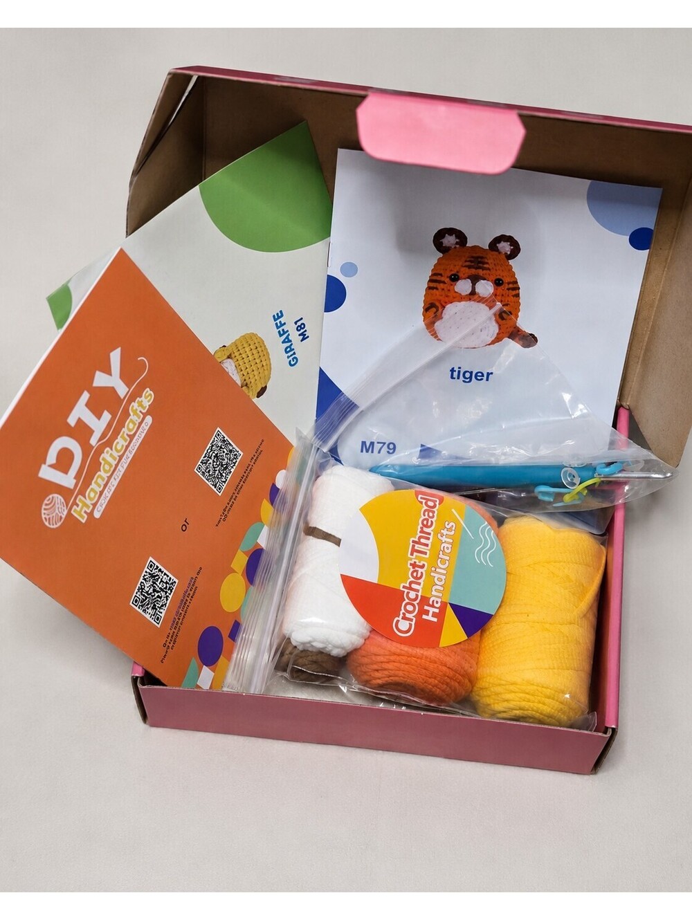 DIY Crochet Kit Tiger & Giraffe Amigurumi Animals Complete Beginner Craft Set